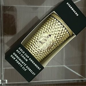NEW🌟Starbucks 2022 Holiday💕Gold Metallic Bling Tumbler Key Chain Ornament